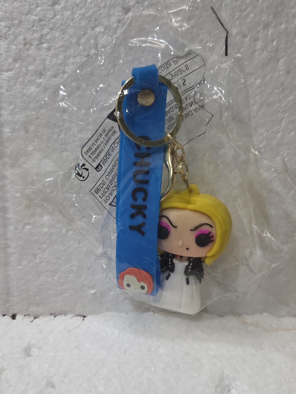 CHucky Blue Silicone Strap Keychain with Blonde Character Charm
